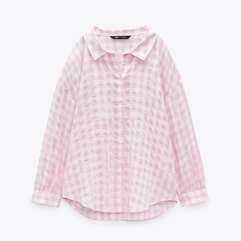 Zara pink oversized Gingham button down shirt XS